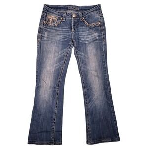 Grace In LA Jeans Womens 27 (29x28) Boot Cut Thick Stitch Western Whiskered Fade
